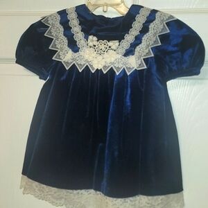 Vintage Blue Velvet and Lace Dress